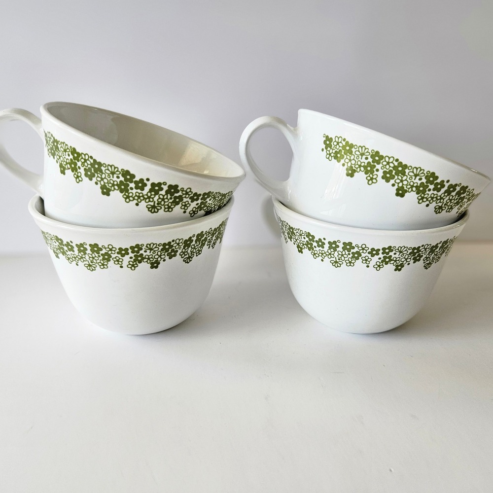 Vtg Corelle by Corning Livingware Cup SET OF 4 Spring Blossom Green Crazy Daisy